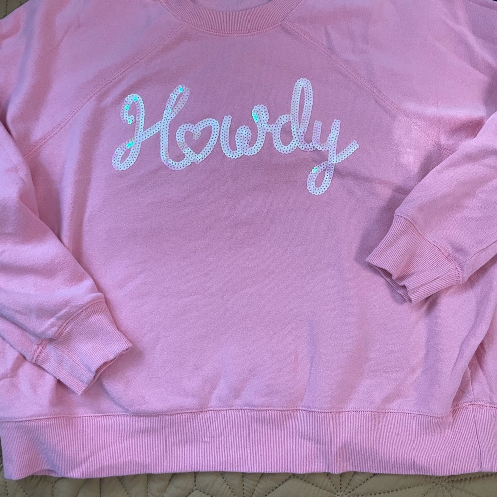 Pink Crew Neck “Western” Sweatshirt Sequins Howdy